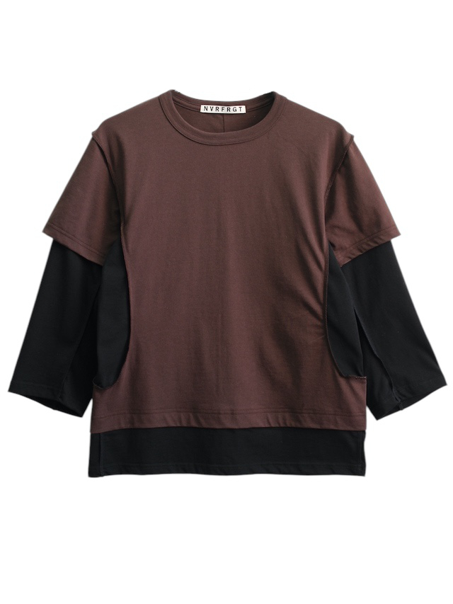 NVRFRGT DOUBLE LAYERED 3／4 SLEEVE T-SHIRT BROWN 25SS