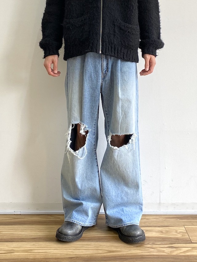 JIEDA DAMAGE ONE TUCK WIDE STRAIGHTDENIM