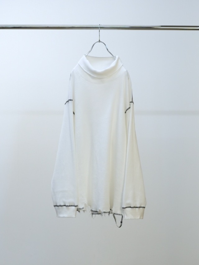 ANCELLM DAMAGE WAFFLE HI-NECK LS T-SHIRT WHITE 2025AW