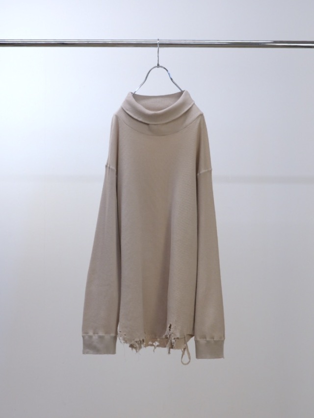ANCELLM DAMAGE WAFFLE HI-NECK LS T-SHIRT GREIGE2025AW