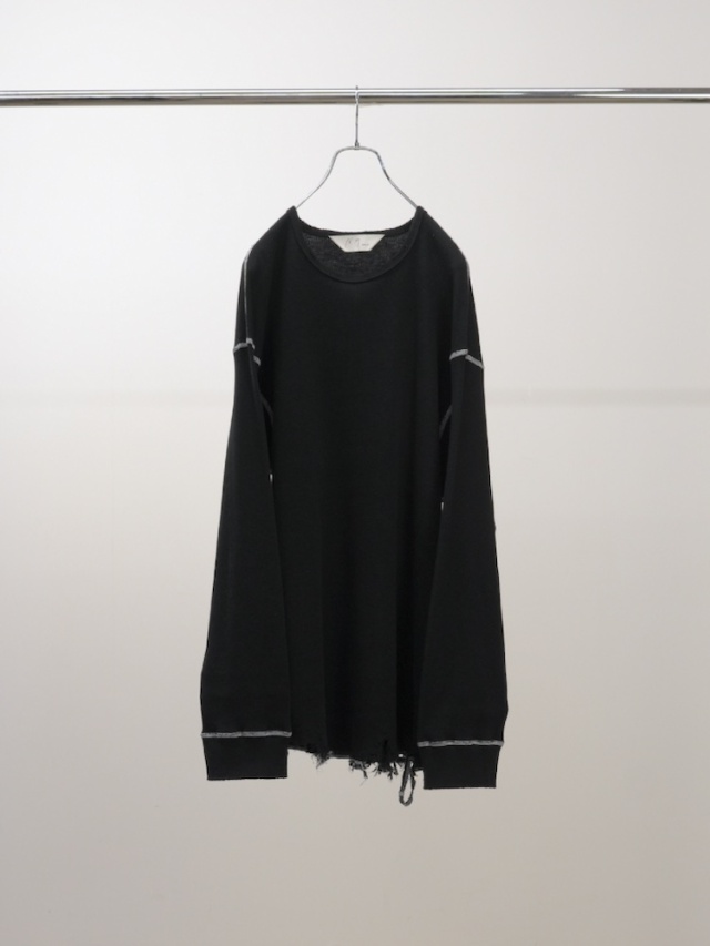 ANCELLM DAMAGE WAFFLE CREW LS T-SHIRT BLACK 2025AW