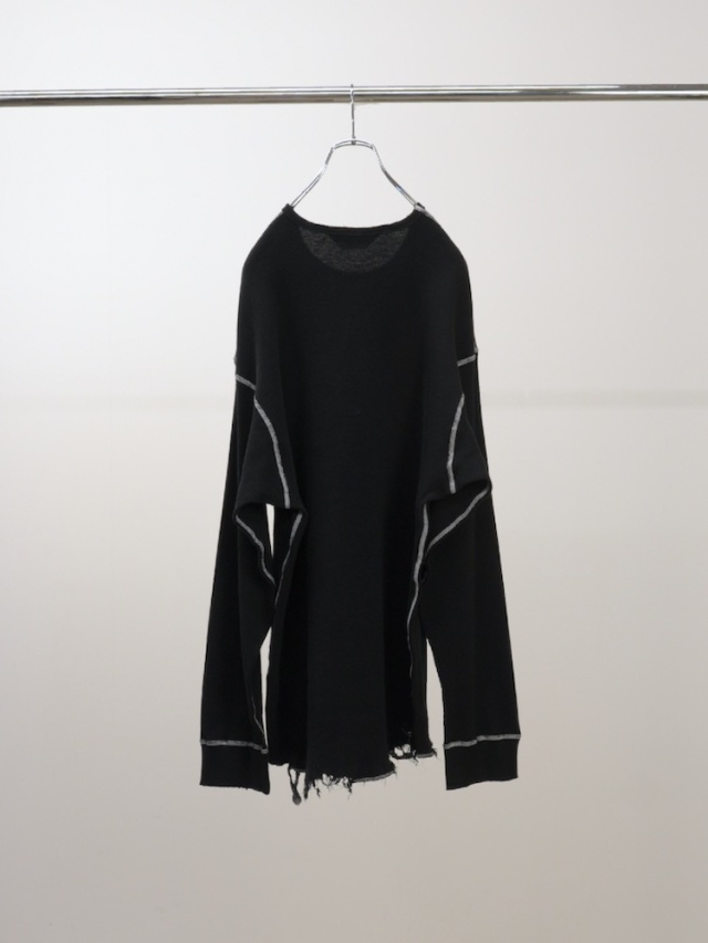 ANCELLM DAMAGE WAFFLE CREW LS T-SHIRT BLACK 2025AW 通販