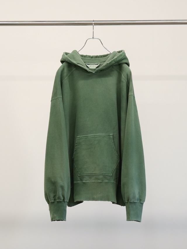 ANCELLM DYED DAMAGE HOODIE GREEN
