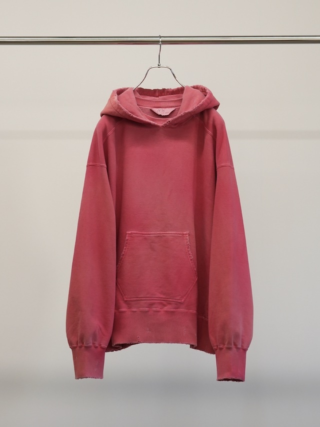 ANCELLM DYED DAMAGE HOODIE RED
