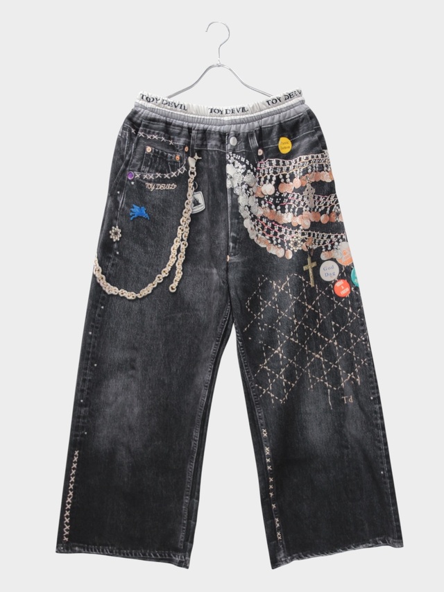 TOY DEVIL TRANSFER PRINT SWEAT PANTS BLACK DENIM MULTI 2026AW