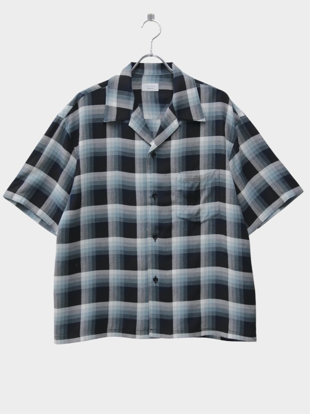 UNUSED SHORT SLEEVE RAYON CHECK SHIRT NAVY OMBRE 2026SS