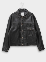 BOWWOW LACE-UP LEATHER TRUCKER JACKET BLACK 2026AW