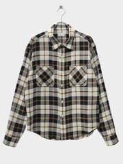 UNUSED LONG SLEEVE RAYON CHECK SHIRT LIGHT BEIGE TARTAN 2026SS