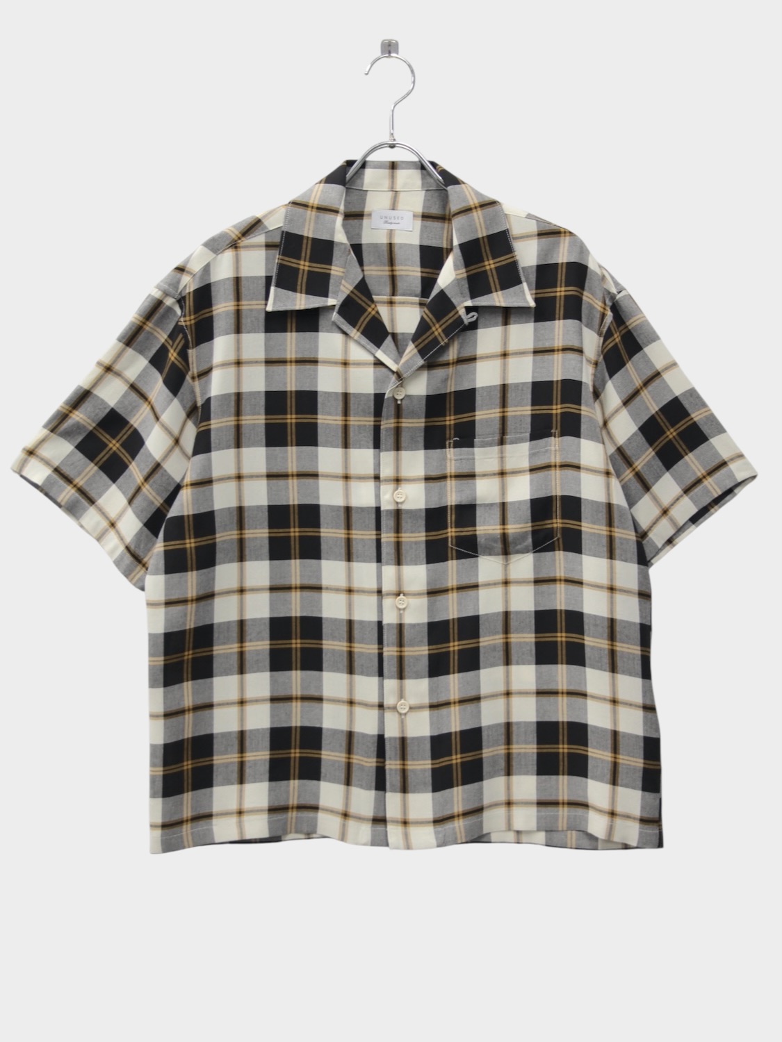 UNUSED SHORT SLEEVE RAYON CHECK SHIRT LIGHT BEIGE TARTAN 2026SS