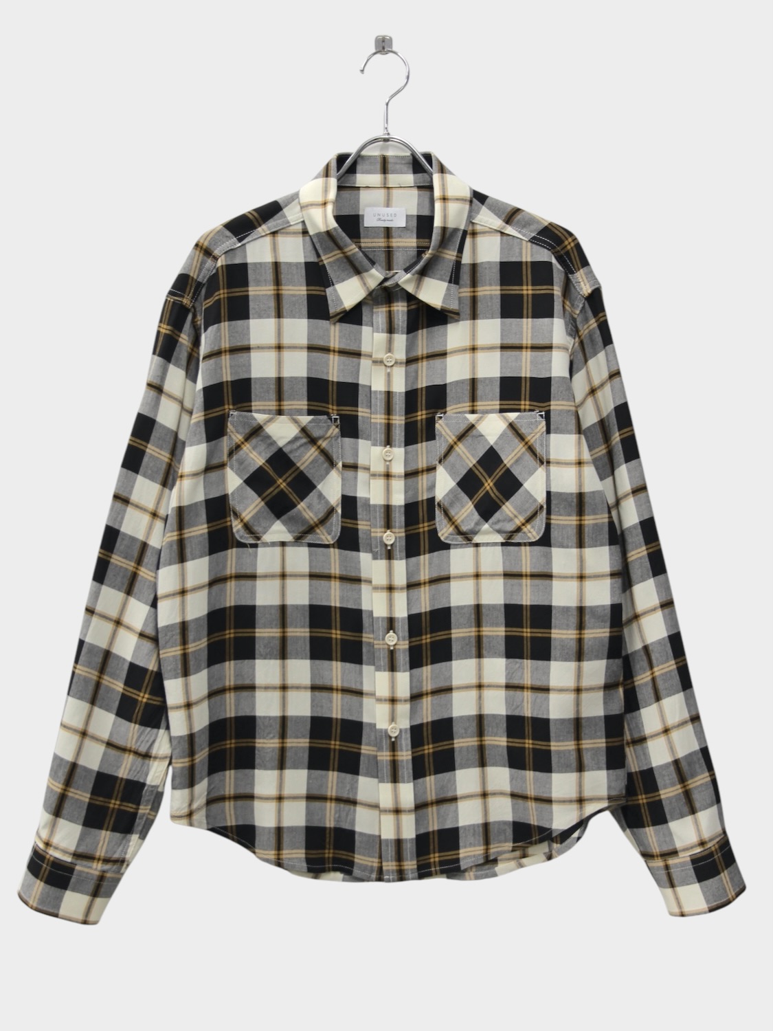 UNUSED LONG SLEEVE RAYON CHECK SHIRT LIGHT BEIGE TARTAN 2026SS