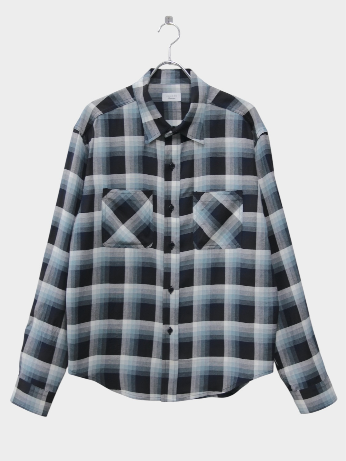 UNUSED LONG SLEEVE RAYON CHECK SHIRT NAVY OMBRE 2026SS