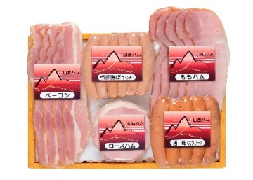 【簡易包装：のし・ラッピング等非対応】 ＹＡ－８　山長ハムギフトセット（ロースハム、ベーコン、ももハム、ウインナー、カラソー） | こめや丸七