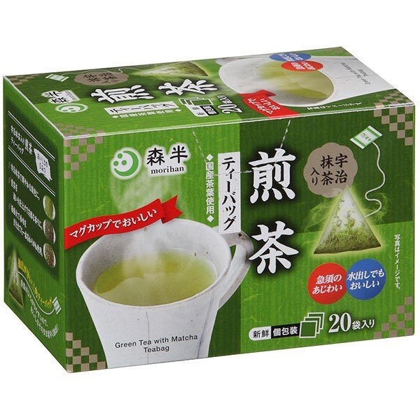 【超お買い得！】　森半　宇治抹茶入り煎茶ティーバッグ　（1.8g×20袋入）×8箱　国産（緑茶、抹茶）