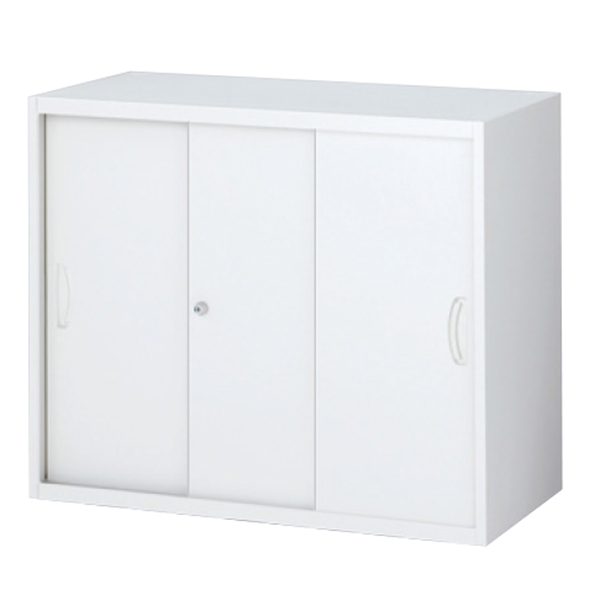 スチール3枚引戸書庫/上下兼用/内筒交換錠/RW4-307S/幅900×奥行400×高さ750/ホワイト/クウォールRWシリーズ/60374