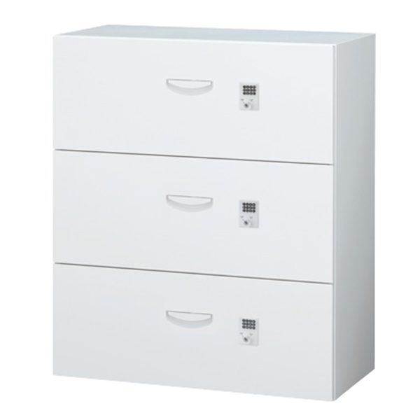【受注生産】各段施錠3段ラテラルキャビネット/下置用/ボタン錠/RW45-310KD-B/幅900×奥行450×高さ1050/ホワイト/クウォールRWシリーズ/60282