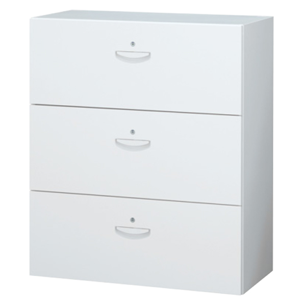 各段施錠3段ラテラルキャビネット/下置用/シリンダー錠/RW45-310KD/幅900×奥行450×高さ1050/ホワイト/クウォールRWシリーズ/62001