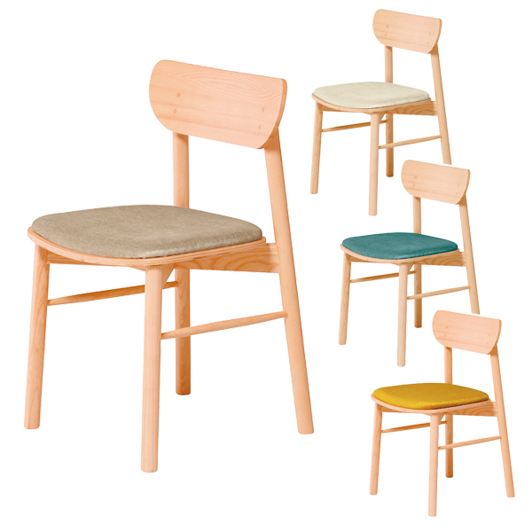 【受注生産】木製チェア/座パッド付/ASO-WC2F-NA-□/4色/1002169