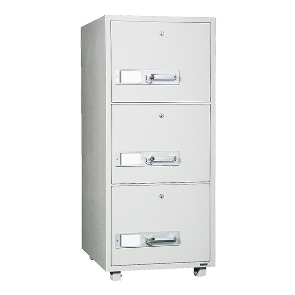 耐火ファイリングキャビネット/3段/A4ファイル対応/オールロック/FFC-A4-3/幅470×奥行680×高さ1206mm/グレー/FFCシリーズ/1001809