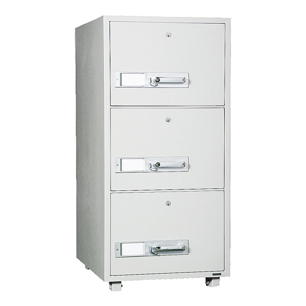 耐火ファイリングキャビネット/3段/B4ファイル対応/オールロック/FFC-B4-3/幅530×奥行680×高さ1206mm/グレー/FFCシリーズ/1001812
