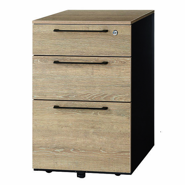 3段ワゴン/スチール＋木製/HGS-3B-FO/幅395×奥行575×高さ610mm/本体ブラック×フォレスト/HGSシリーズ/1001837