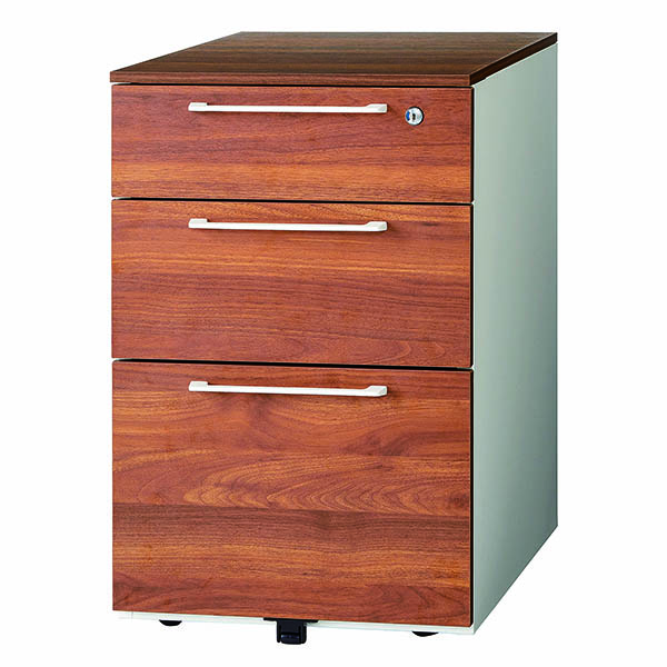 3段ワゴン/スチール＋木製/HGS-3W-WN/幅395×奥行575×高さ610mm/本体ホワイト×ウォールナット/HGSシリーズ/1001839