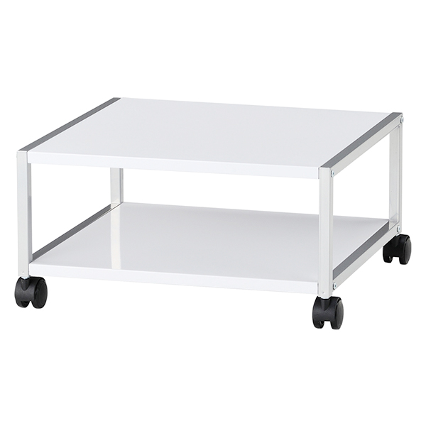 デスク下プリンター台/ロータイプ/スチール/HY-12002MH/幅580×奥行570×高さ280mm/ホワイト（シルバーフレーム）/519814