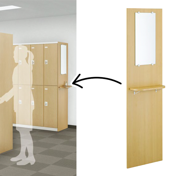 【受注生産】【単品購入不可】更衣ロッカー用化粧鏡・棚付エンドパネル/シングル用/LMP-STL/幅515×奥行20×高さ1800mm/ナチュラル/SLB木目シリーズ/78583