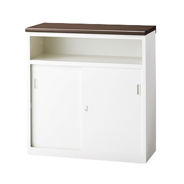 【受注生産】受付カウンター/Uタイプ（鍵付）/ハイタイプ/PXH-09UBW/幅900×奥行470×高さ952mm/ホワイト×ウォールナット/PXシリーズ/70934