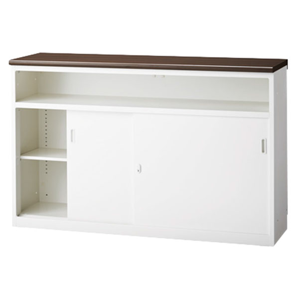 【受注生産】受付カウンター/Uタイプ（鍵付）/ハイタイプ/PXH-15UBW/幅1500×奥行470×高さ952mm/ホワイト×ウォールナット/PXシリーズ/70932