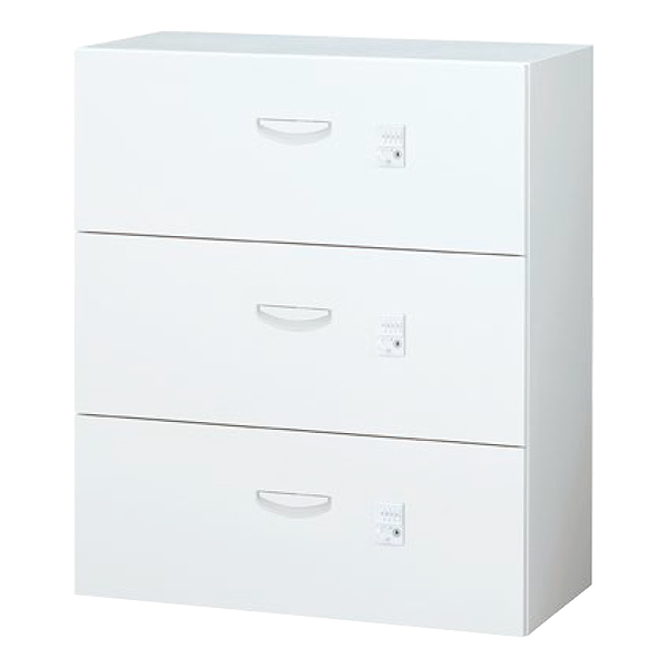 各段施錠3段ラテラルキャビネット/下置用/ダイヤル錠/RW45-310KD-D2/幅900×奥行450×高さ1050mm/ホワイト/クウォールRWシリーズ/72101