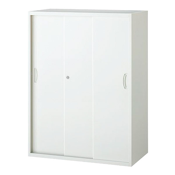 【高さ1200タイプ】スチール3枚引き戸書庫/下置用/内筒交換錠/RW45-312S/幅900×奥行450×高さ1200mm/ホワイト/クウォールRWシリーズ/93708