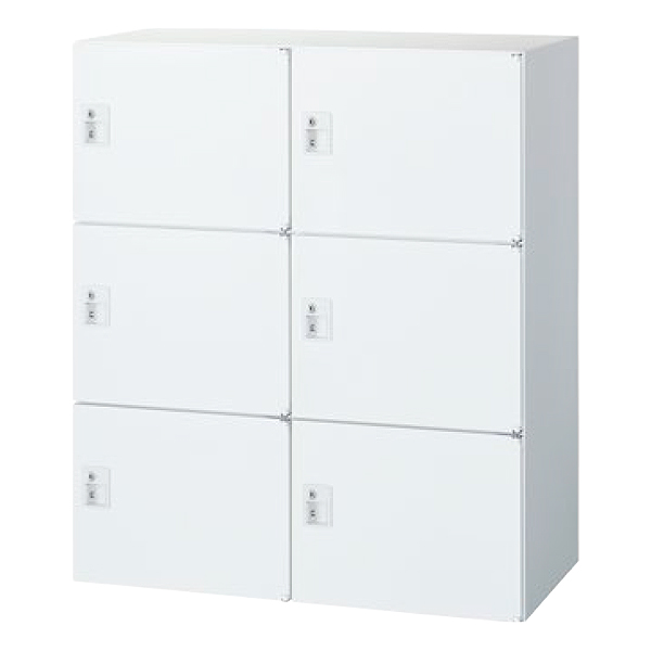 6人用パーソナルロッカー/下置用/投入口なし/シリンダー錠/RW45-610H-S2/幅900×奥行450×高さ1050mm/ホワイト/クウォールRWシリーズ/78253