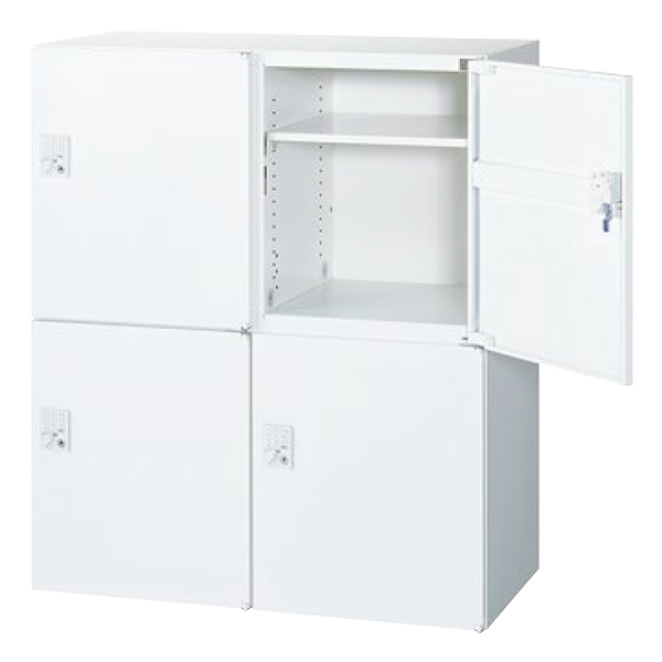 【受注生産】4人用パーソナルロッカー/下置用/投入口なし/自動施錠ボタン錠/RW45-N410H-AB/幅900×奥行450×高さ1050mm/ホワイト/クウォールRWシリーズ/78240