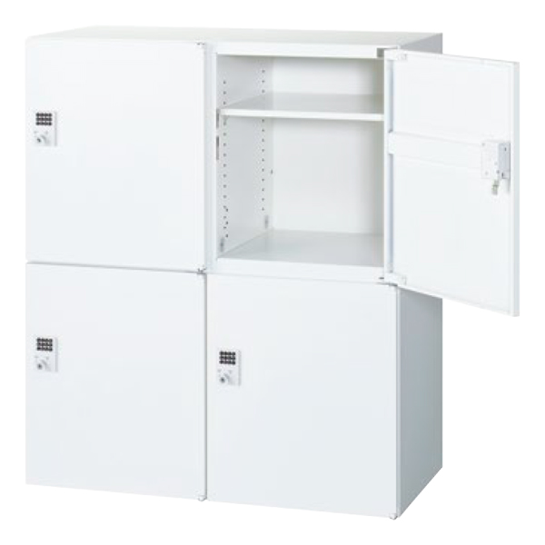 【受注生産】4人用パーソナルロッカー/下置用/投入口なし/ボタン錠/RW45-N410H-B/幅900×奥行450×高さ1050mm/ホワイト/クウォールRWシリーズ/78238