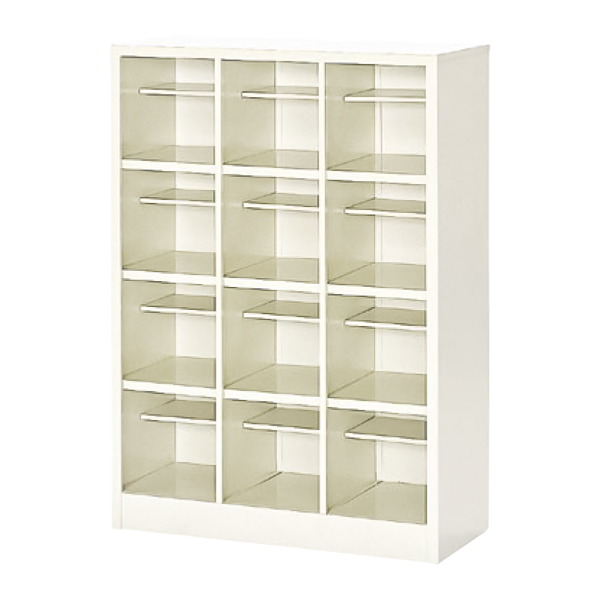 シューズロッカー/3列4段（中棚あり）/オープンタイプ/SBS-12H3N/幅758×奥行330×高さ1055mm/セミホワイト/SBSシリーズ/27538