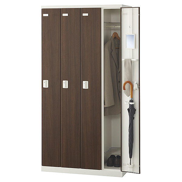 【受注生産】4人用更衣ロッカー/木目扉タイプ/鍵付/SLBD-4-□/幅900×奥行515×高さ1800mm/ウォールナット/SLBシリーズ/72182