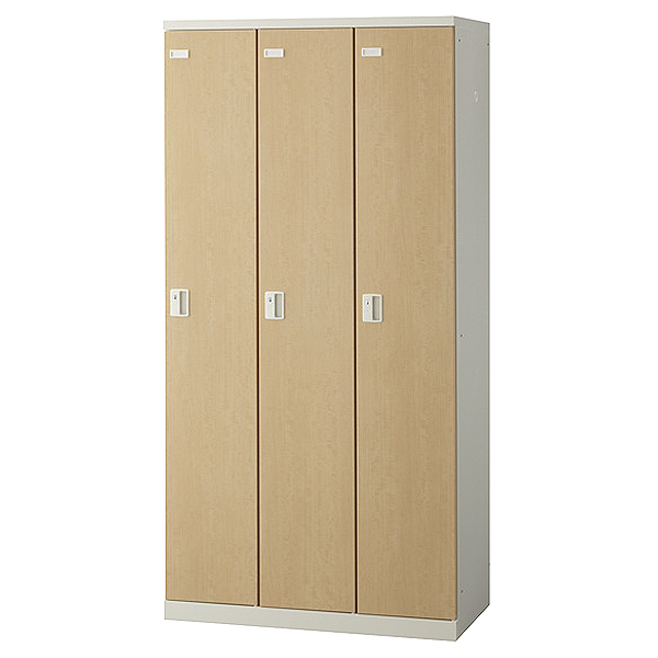 【受注生産】3人用更衣ロッカー/木目扉タイプ/鍵付/SLBL-3-□/幅900×奥行515×高さ1800mm/ナチュラル/SLBシリーズ/72152