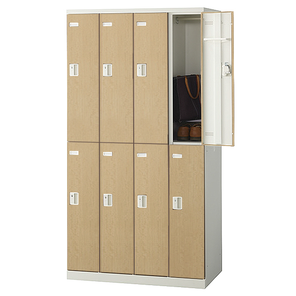 【受注生産】4列2段8人用更衣ロッカー/木目扉タイプ/鍵付/SLBL-8-□/幅900×奥行515×高さ1800mm/ナチュラル/SLBシリーズ/72161