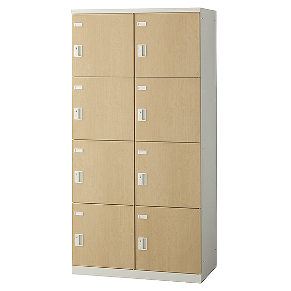 【受注生産】2列4段8人用更衣ロッカー/木目扉タイプ/鍵付/SLBL-8W-□/幅900×奥行515×高さ1800mm/ナチュラル/SLBシリーズ/72164