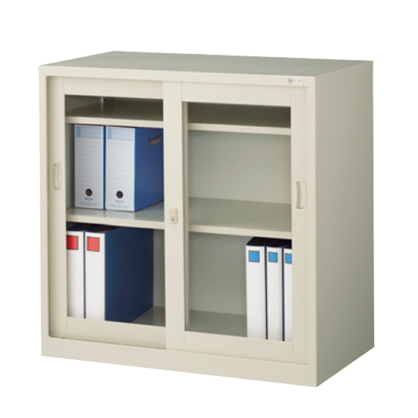 ガラス引戸書庫/G-335SG/幅880×奥行515×高さ880mm/ニューグレー/Gシリーズ/1125