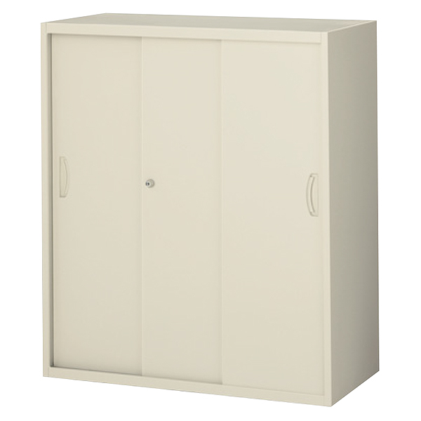 スチール3枚引戸書庫/上下兼用/内筒交換錠/RG45-310S/幅900×奥行450×高さ1050mm/ニューグレー/クウォールRGシリーズ/58823