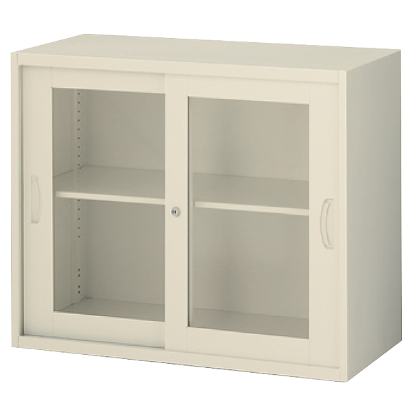枠付ガラス引戸書庫/上下兼用/内筒交換錠/RG45-07SG/幅900×奥行450×高さ750mm/ニューグレー/クウォールRGシリーズ/58824