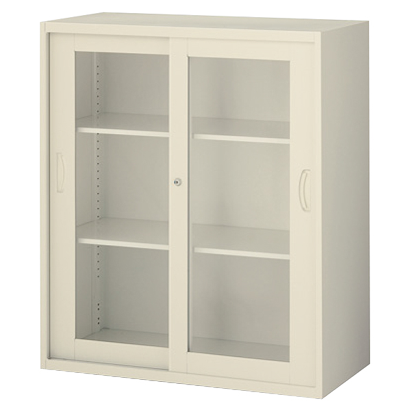 枠付ガラス引戸書庫/上下兼用/内筒交換錠/RG45-10SG/幅900×奥行450×高さ1050mm/ニューグレー/クウォールRGシリーズ/58825