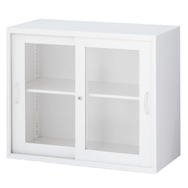 枠付ガラス引戸書庫/上下兼用/内筒交換錠/RW5-07SG/幅900×奥行500×高さ750/ホワイト/クウォールRWシリーズ/62562