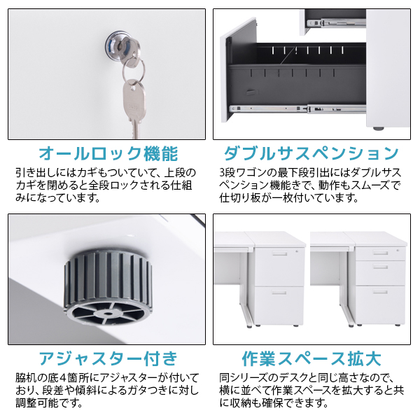 スチール3段脇机/KDN-047-3/幅400×奥行700×高さ700mm/ナチュラル/KD