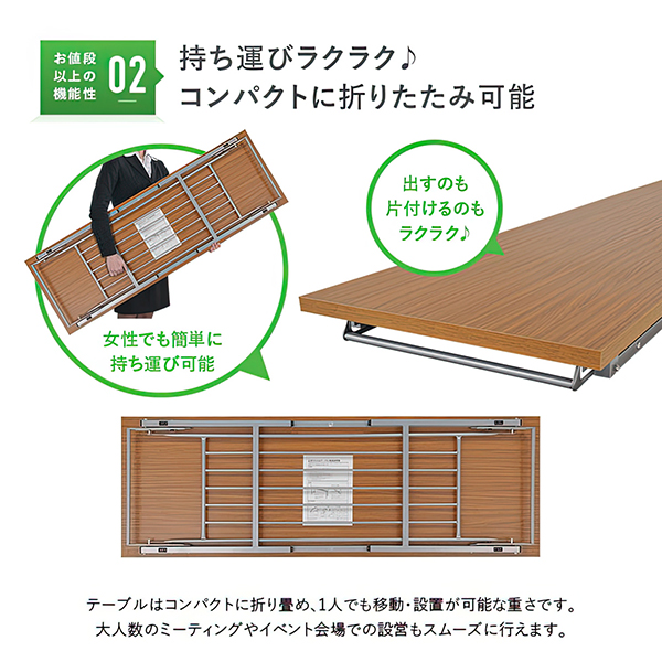 折りたたみテーブル/中棚付き/NTH-1845-□/幅1800×奥行450×高さ700mm/3