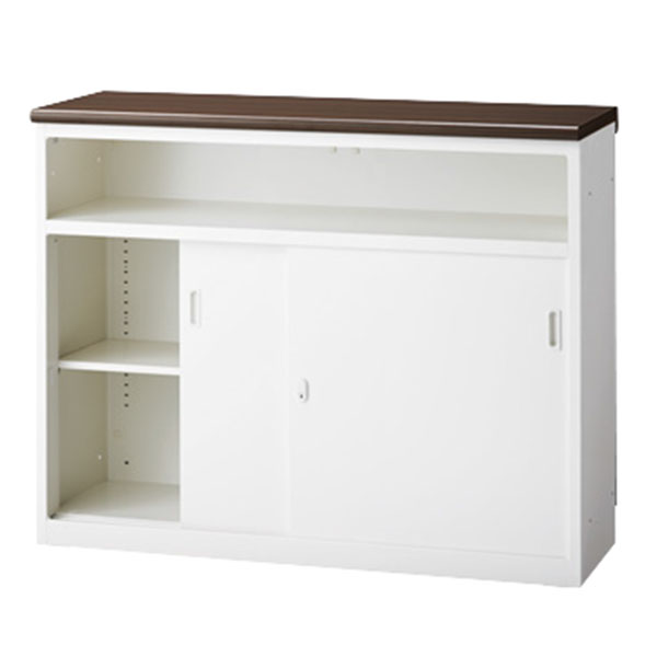 【受注生産】受付カウンター/Uタイプ（鍵付）/ハイタイプ/PXH-12UBW/幅1200×奥行470×高さ952mm/ホワイト×ウォールナット/PXシリーズ/70933