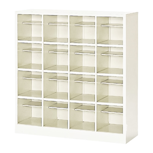 シューズロッカー/4列4段（中棚あり）/オープンタイプ/SBS-16H4N/幅999×奥行330×高さ1055mm/セミホワイト/SBSシリーズ/27540