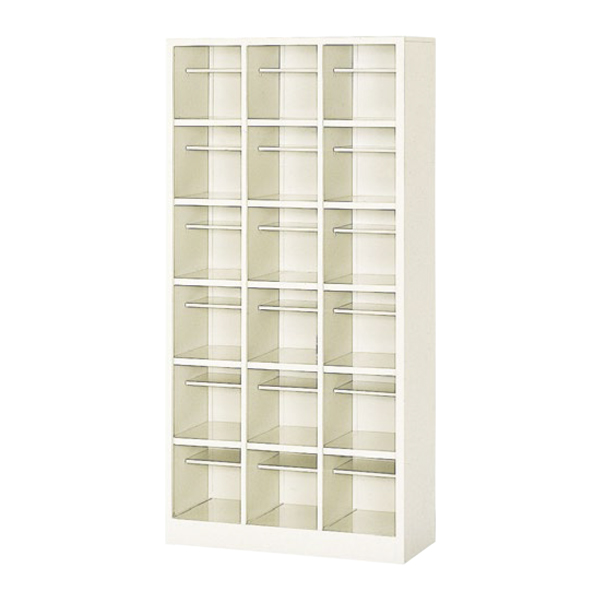 シューズロッカー/3列6段（中棚あり）/オープンタイプ/SBS-18H3N/幅758×奥行330×高さ1535mm/セミホワイト/SBSシリーズ/27548