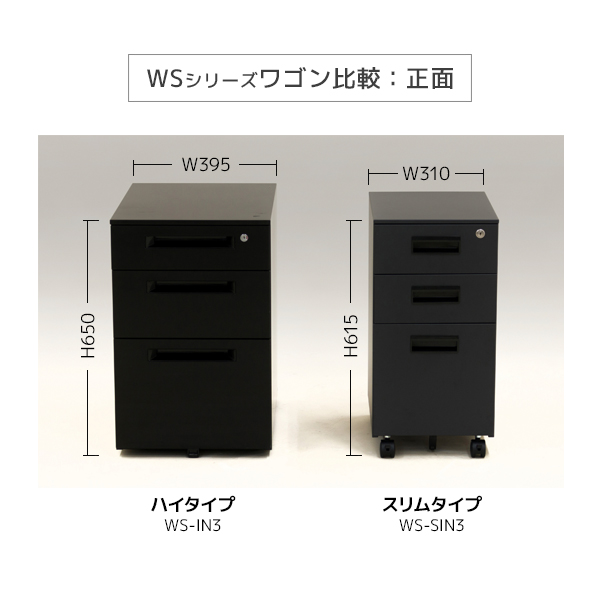 スチール3段ワゴン/ハイタイプ/WS-IN3-□/幅395×奥行580×高さ650mm/2色